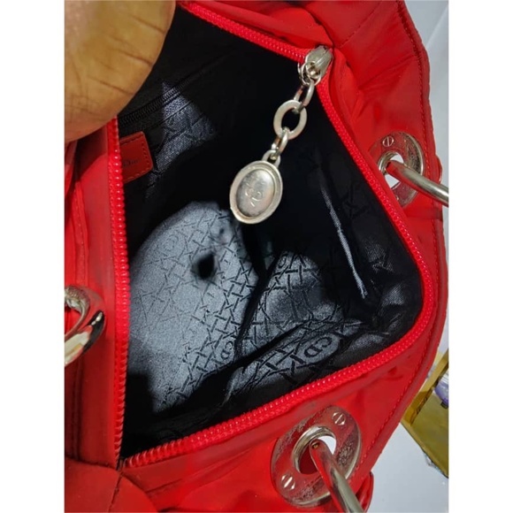 Authentic Christian Dior Vintage Canage Quilted Nylon Lady Dior Hand Bag Red - Picture 8 of 16